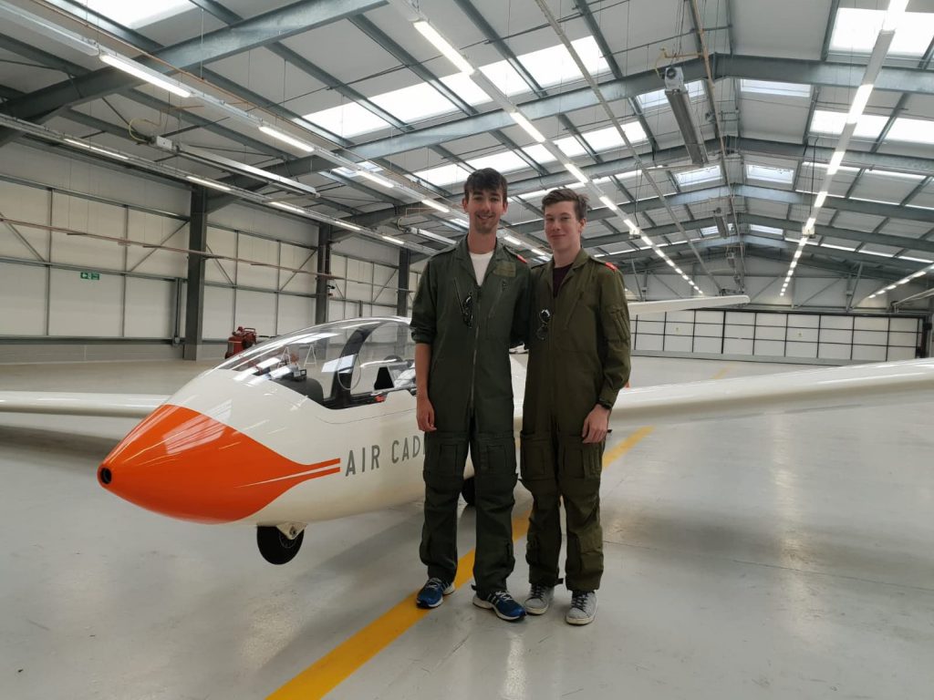 Parsonage stood with former Cadet Flight Sergeant Ash Rogers in front of a Viking glider.