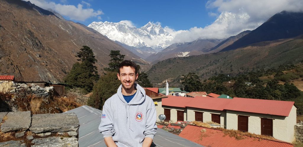 Parsonage stood with Mount Everest in the background.